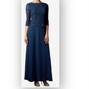 ALEX Evening Gown Navy Blue Sequins A-Line Sz 16